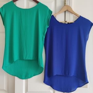 2 Green and Blue XS SILKY TEES NWOT
